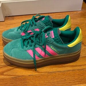 Adidas Gazelle Green with Pink Stripes